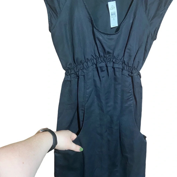 NWT LOFT ANN TAYLOR BLACK DRESS LINEN COTTON WITH POCKETS SIZE 6 - Picture 6 of 8
